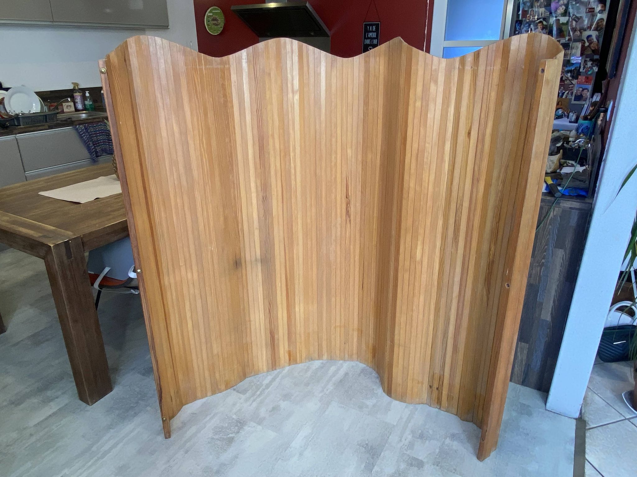 Paravent style Baumann bois autoportant vague pliable vintage 1950