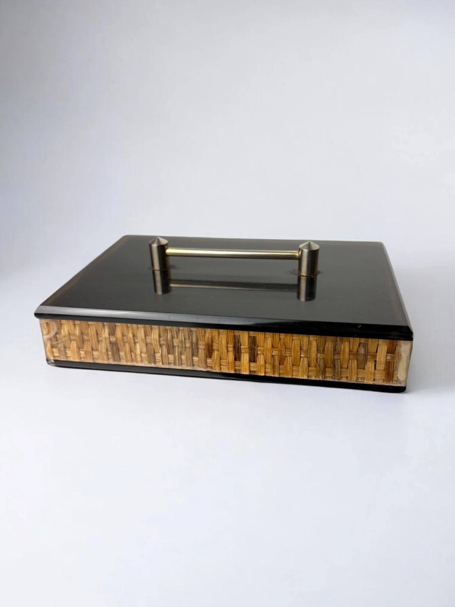 Christian Dior style lucite & rattan vanity box, 1970s