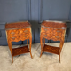 Pair of bedside tables Louis XV style marquetry with shamrocks and XXth bronze