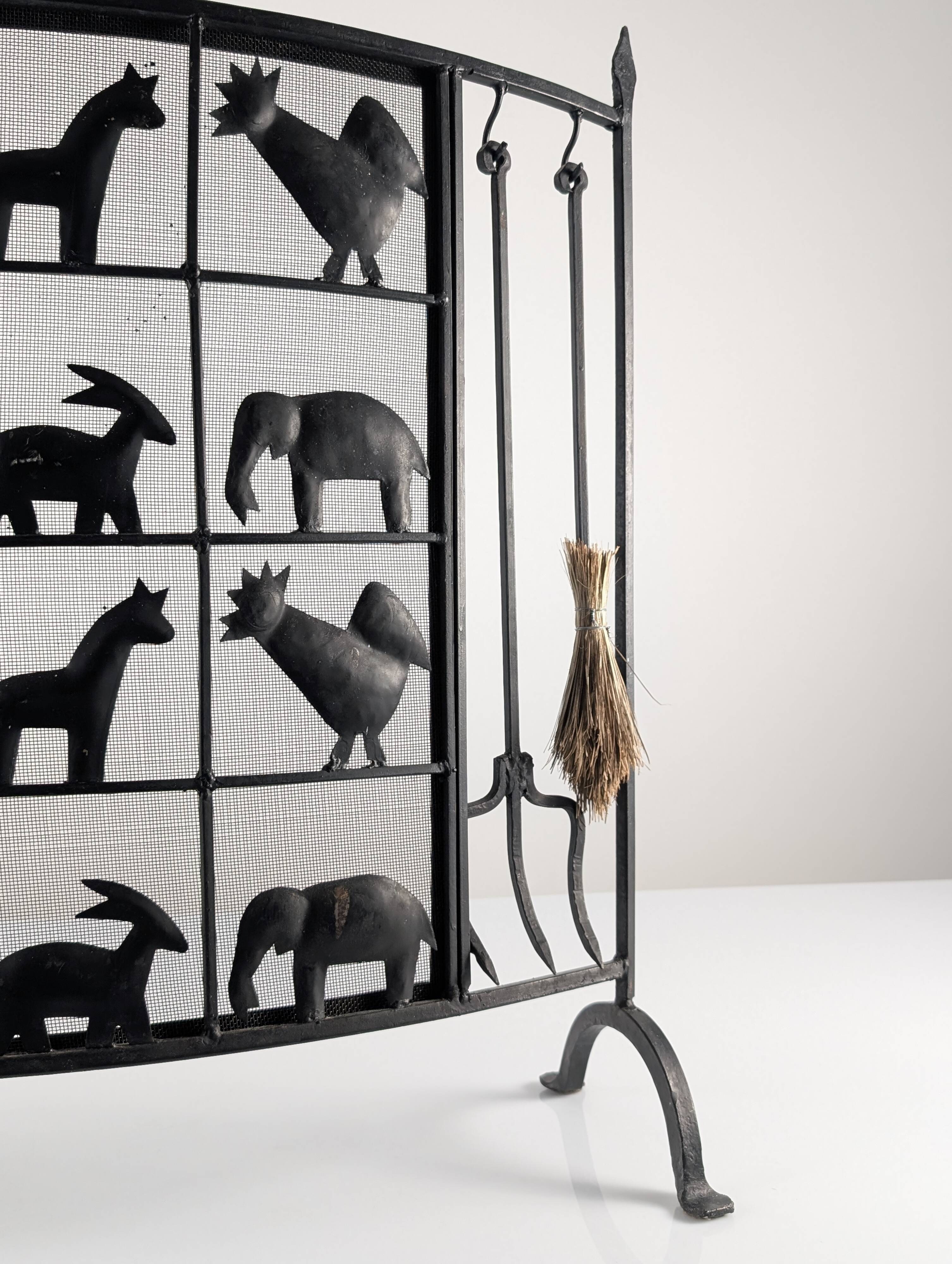 Wrought iron fireplace screen by Atelier Marolles, France, 1950s