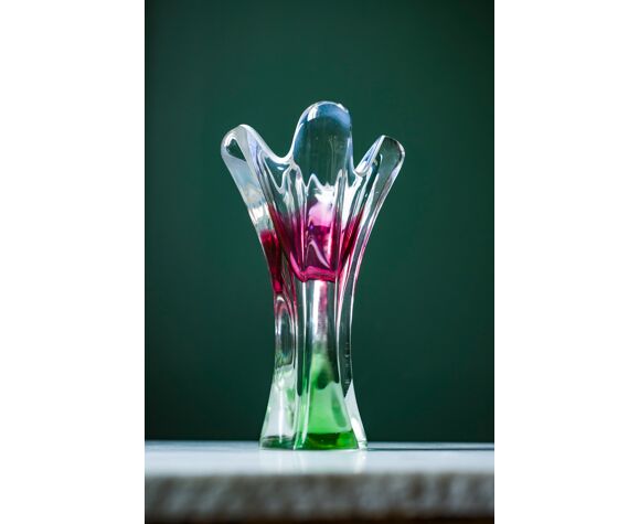 Vintage Czech glass tulip tricolor vase by Josef Hospodka Chribska Glass  60s | Selency