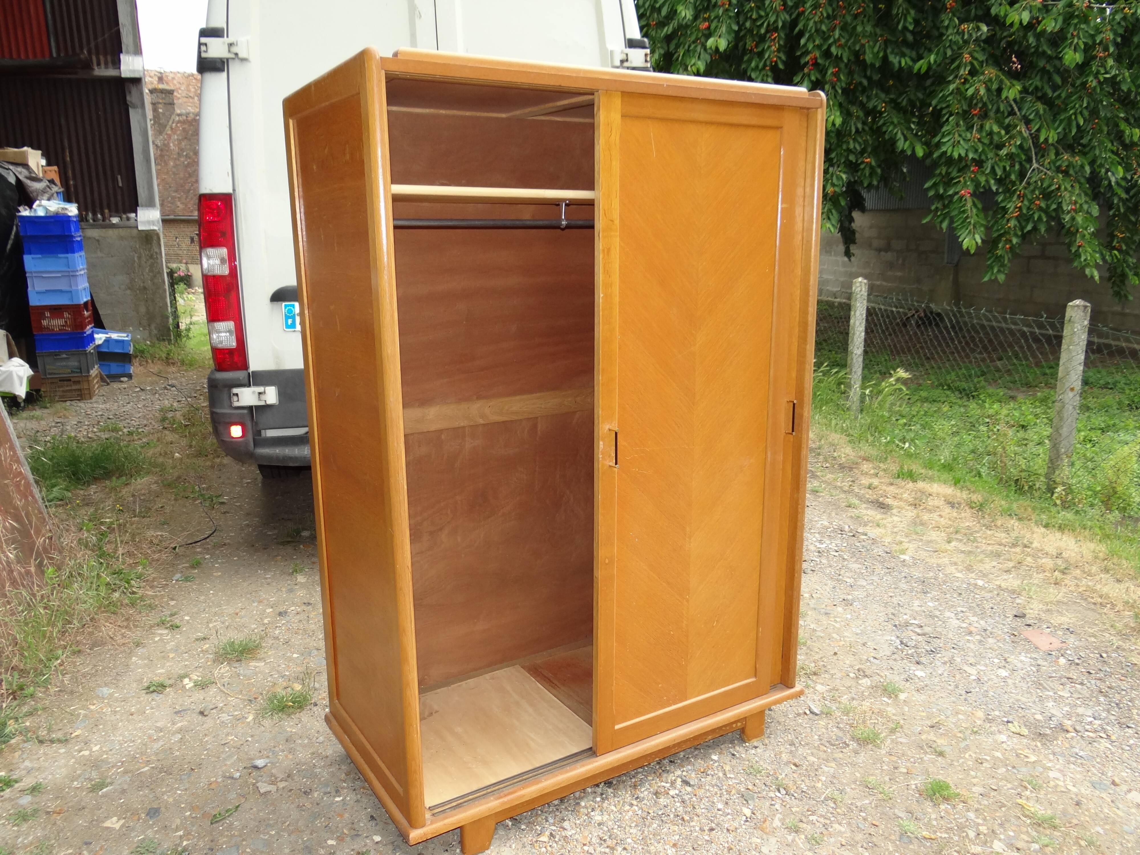 Wardrobe 1950 light oak sliding doors
