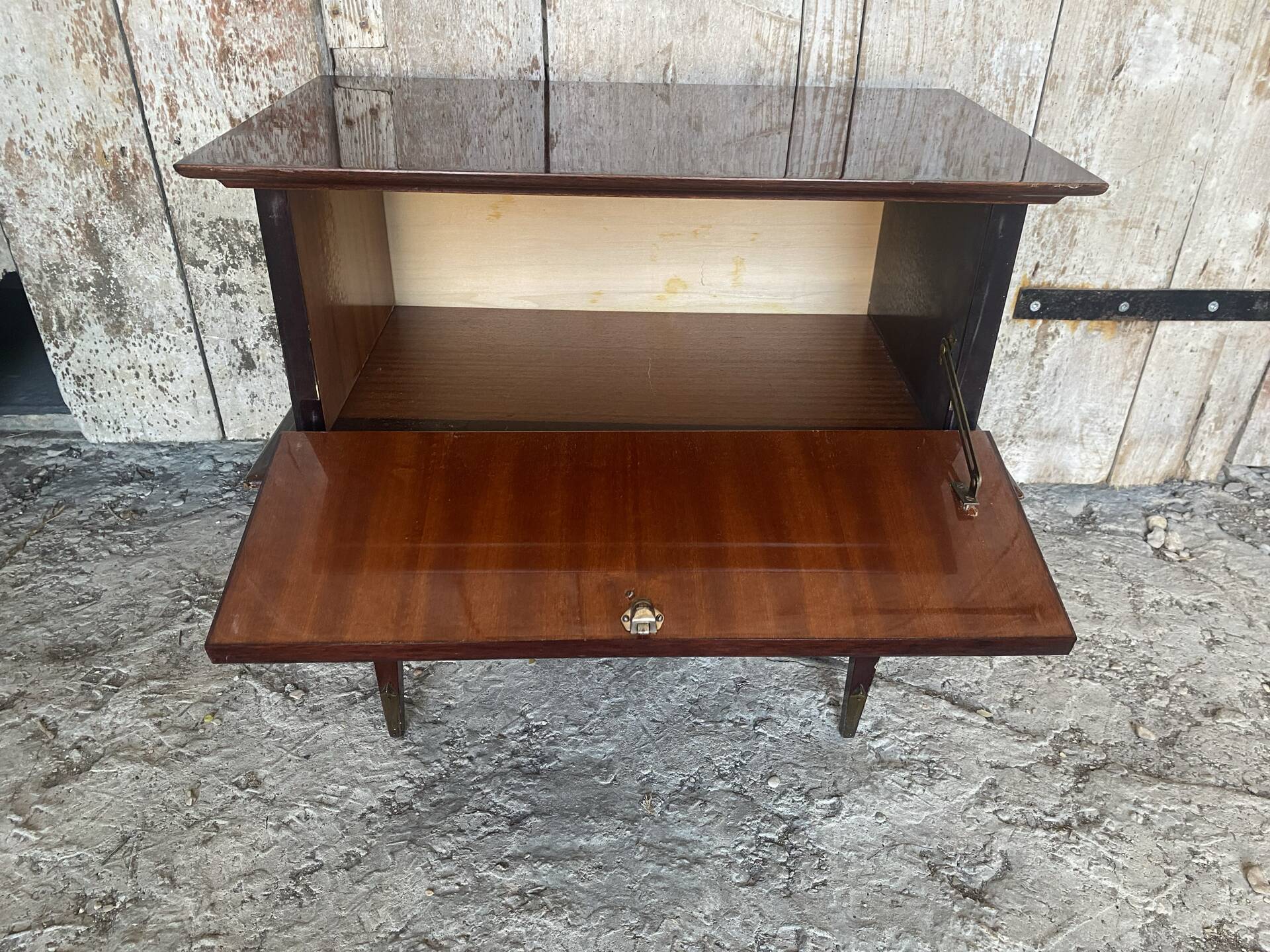 Vintage 1950s-60s Mahogany Veneer Wood Nightstand