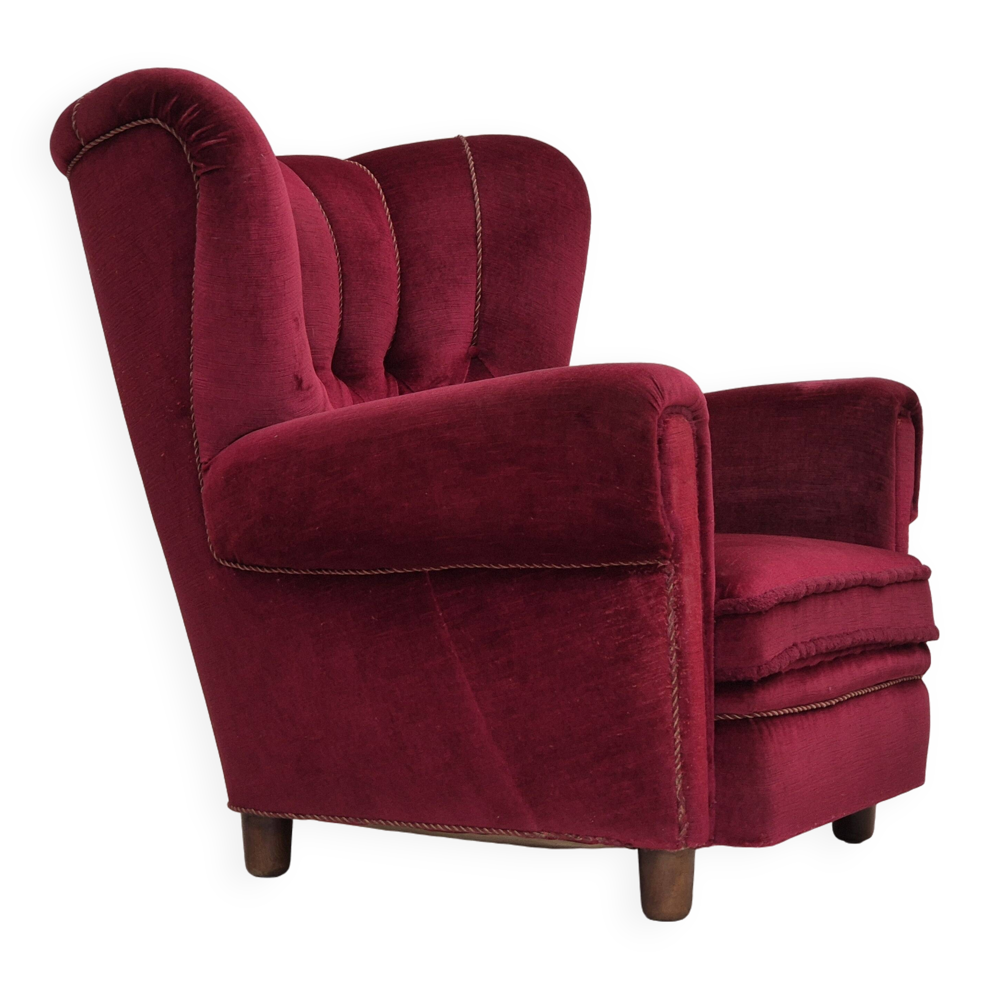 1960s, Danish relax armchair, original condition, red furniture velour.