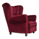 1960s, Danish relax armchair, original condition, red furniture velour.