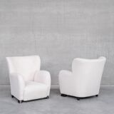 Pair of white boucle danish mid-century armchairs