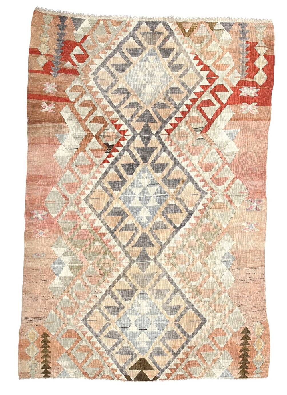 5x7 Brown & Red Turkish Vintage Kilim Rug 148x223Cm SK 35162