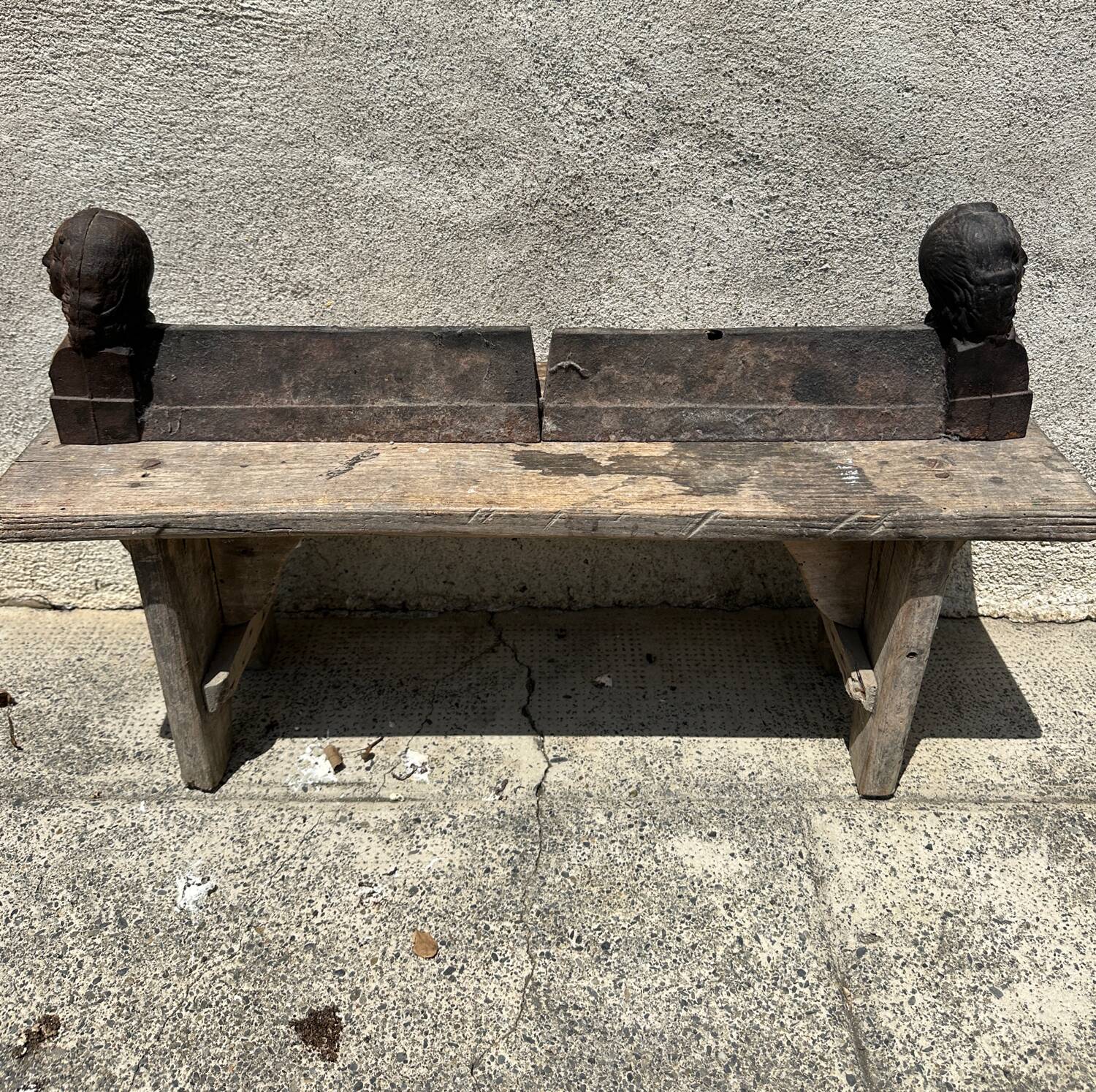 Pair of antique cast iron fireplace andirons, male and female couple