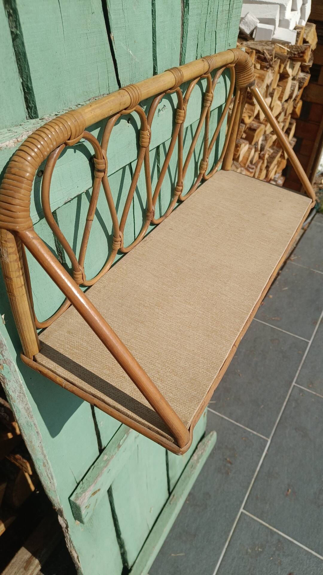 1960s rattan wall shelf