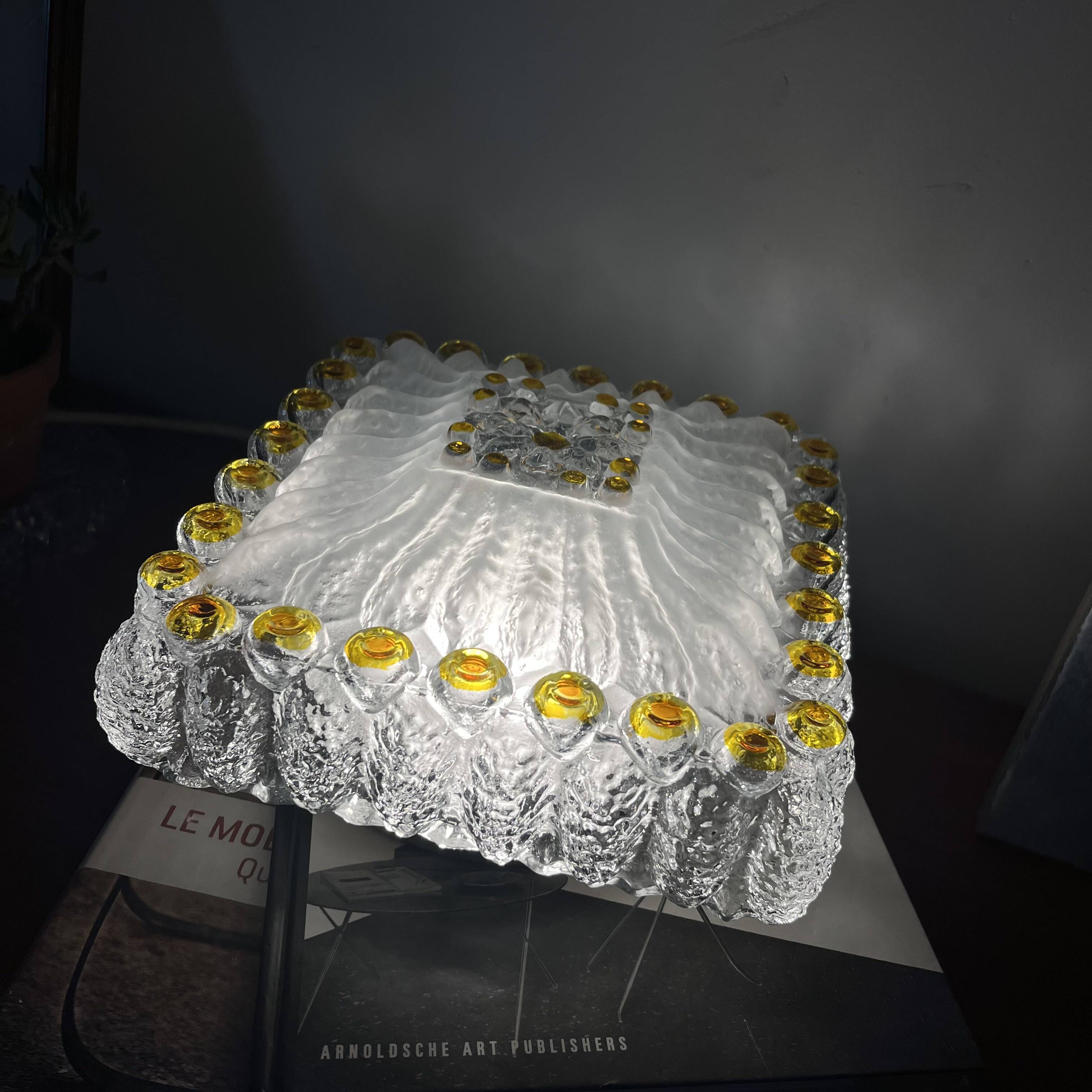 Square wall light or ceiling light in Murano or Limburg glass.