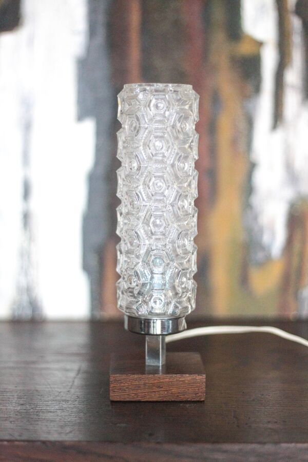 Lampe de table vintage , lampe a poser bois et globe verre, lampe d'appoint