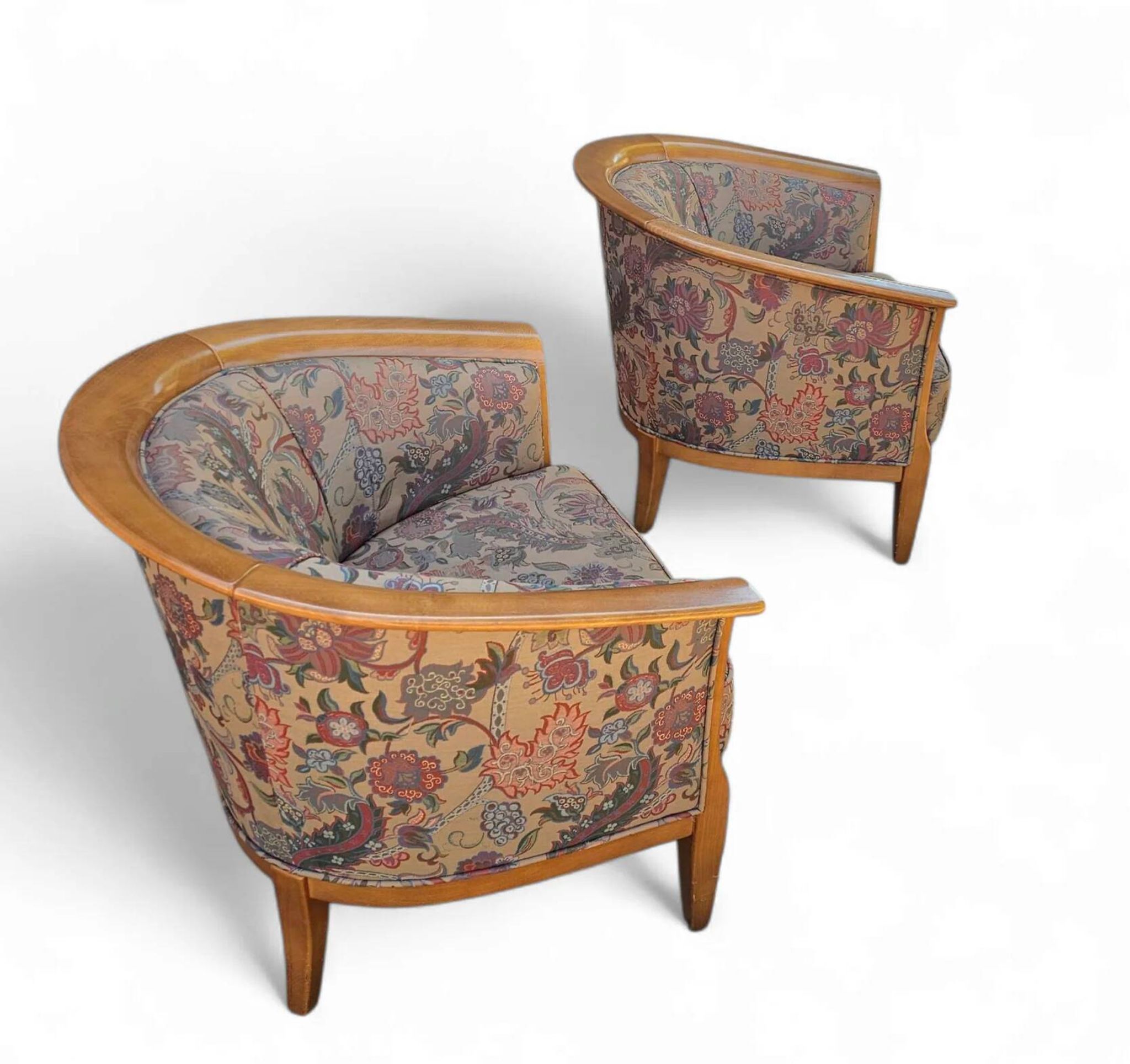 2 x armchair / club chair / floral fabric / 1980s