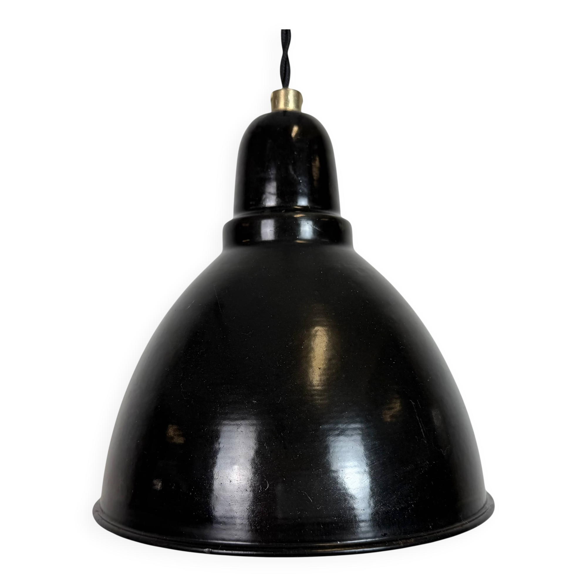 Small Industrial Black Enamel Ceiling Lamp, 1950s