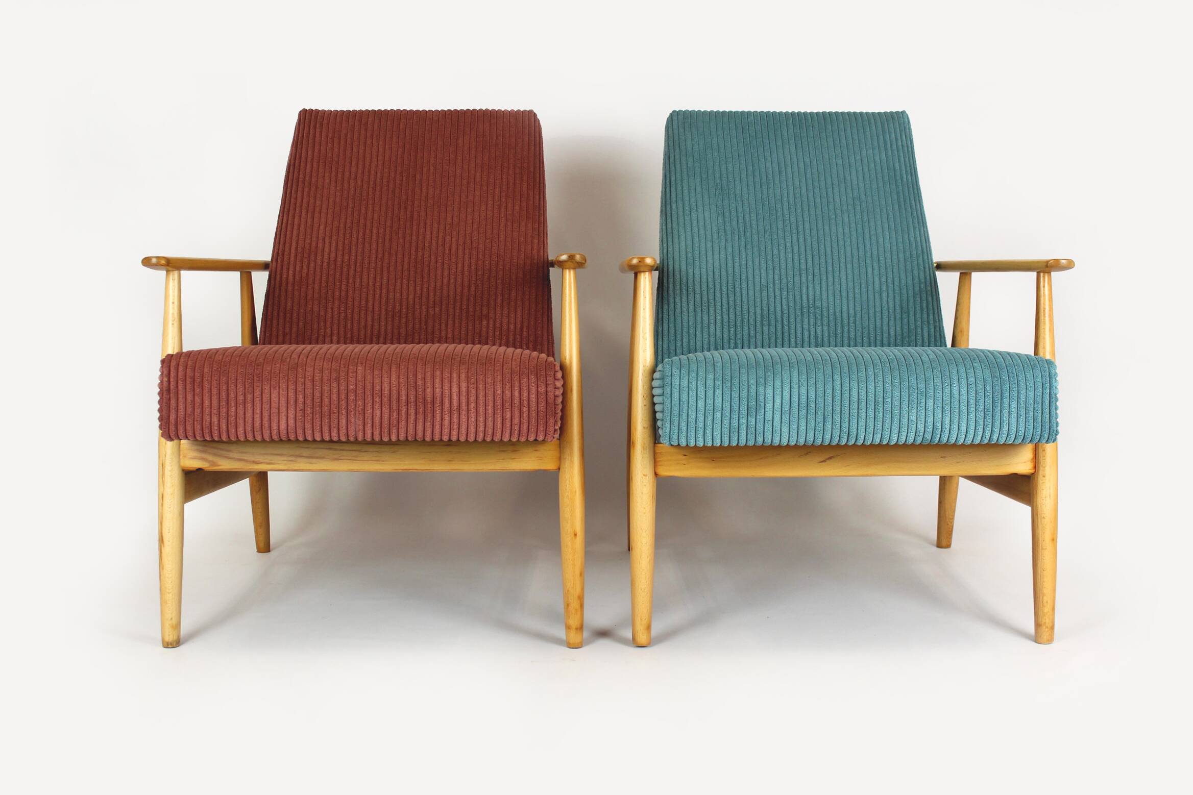 Restored Mid-Century Pink & Turquoise Beech Armchairs, 1960s, Set of 2