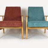 Restored Mid-Century Pink & Turquoise Beech Armchairs, 1960s, Set of 2