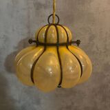 Suspension en verre ambré soufflé et fer forgé