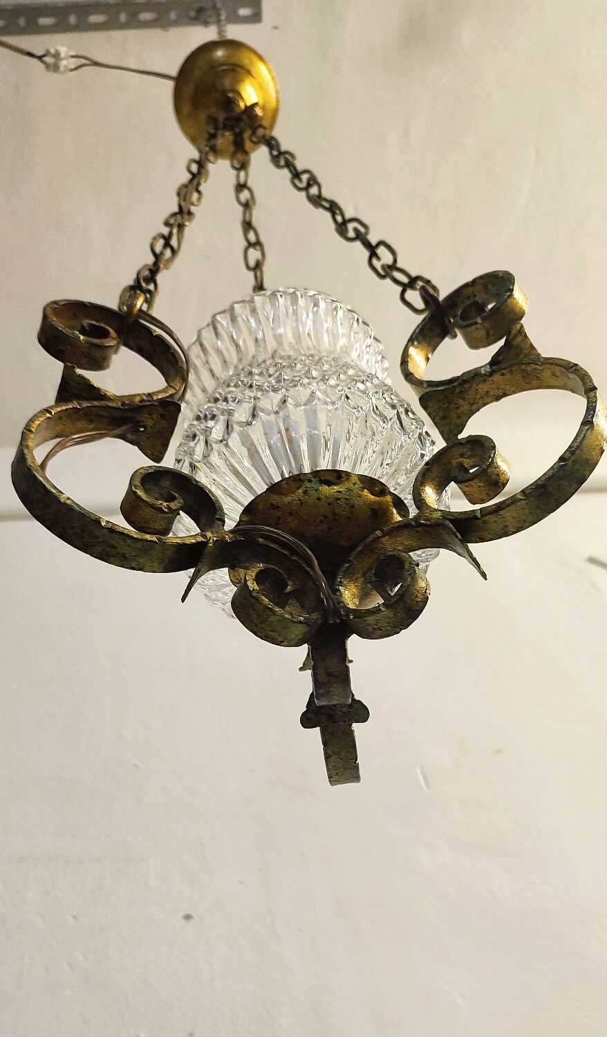 Ceiling lamp wrought iron and glass Spain, 1970s