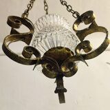 Ceiling lamp wrought iron and glass Spain, 1970s