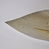 Ceiling light with perforated brass petals.