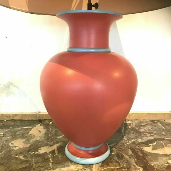 Paire de lampes en faïence a patine rose et gris XX siècle
