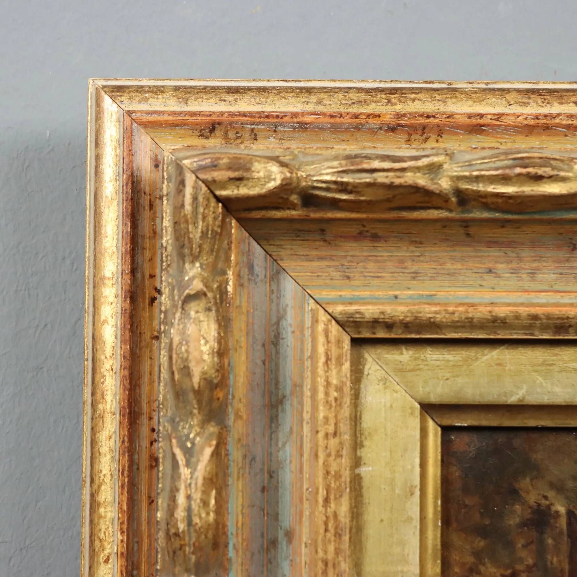 Old painting "Glimpse of a Landscape" oil on hardboard 1887