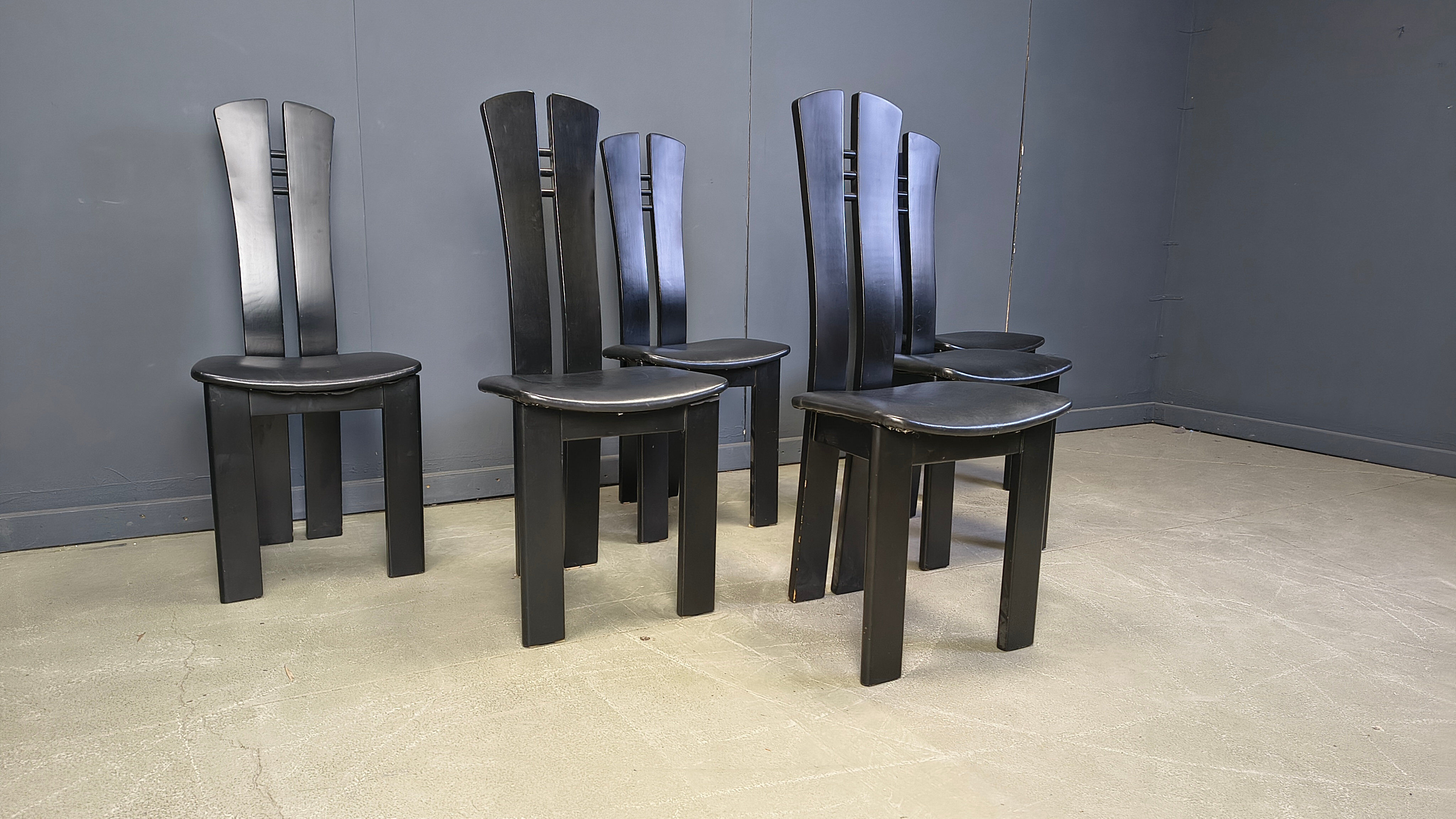 Post modern wooden dining chairs, 1980s - set of 6