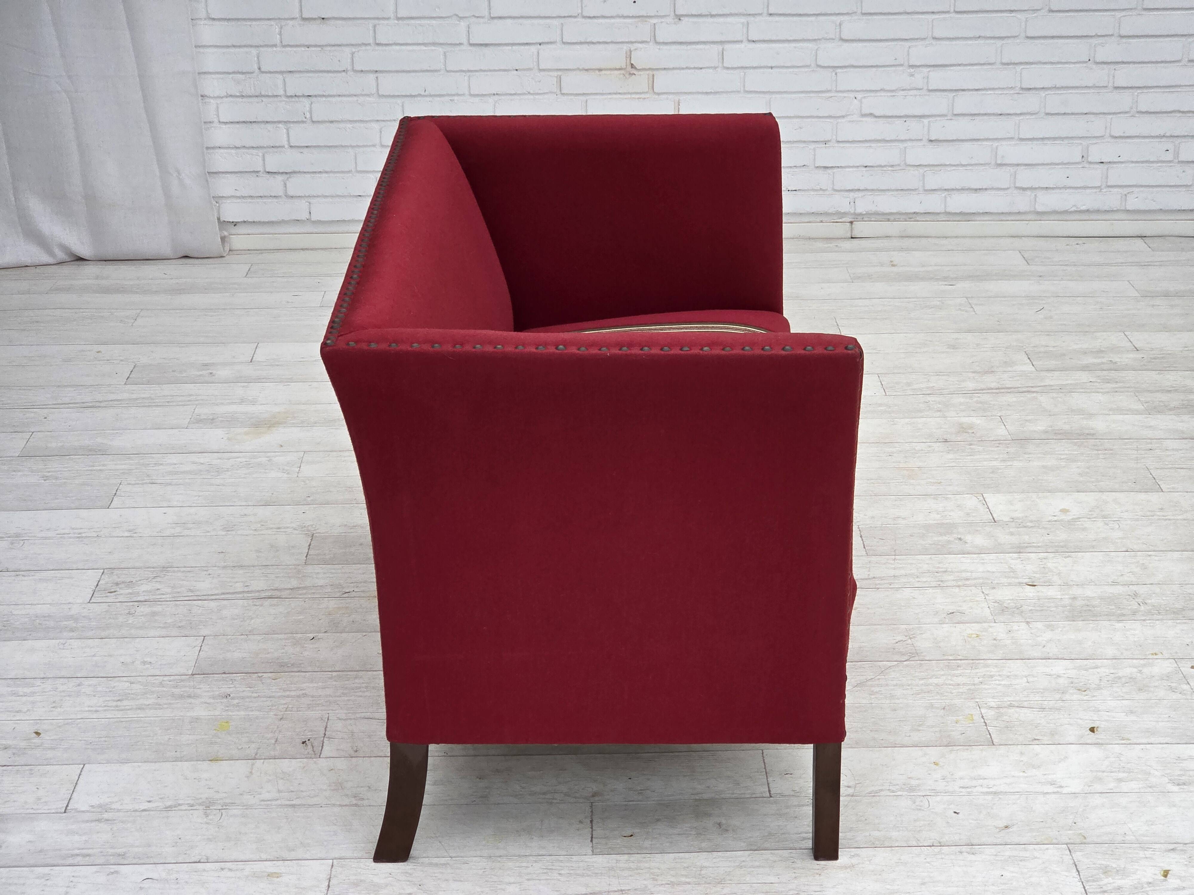 1970s, Danish 2-seater sofa, original red furniture wool, ash wood.