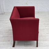 1970s, Danish 2-seater sofa, original red furniture wool, ash wood.
