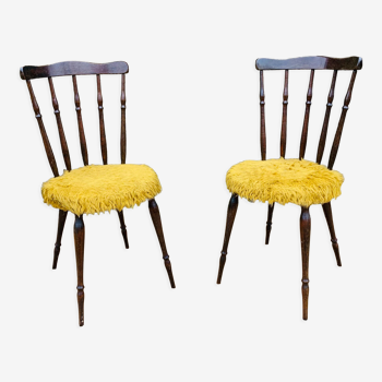 Paire de chaises moumoute jaune