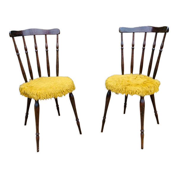 Paire de chaises moumoute jaune