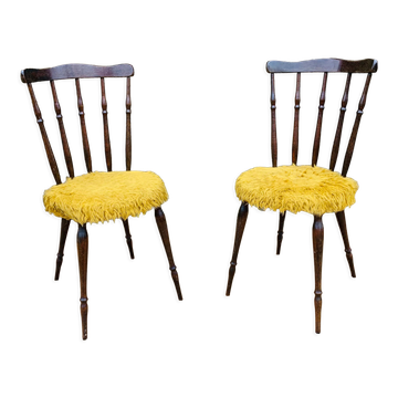 Paire de chaises moumoute jaune