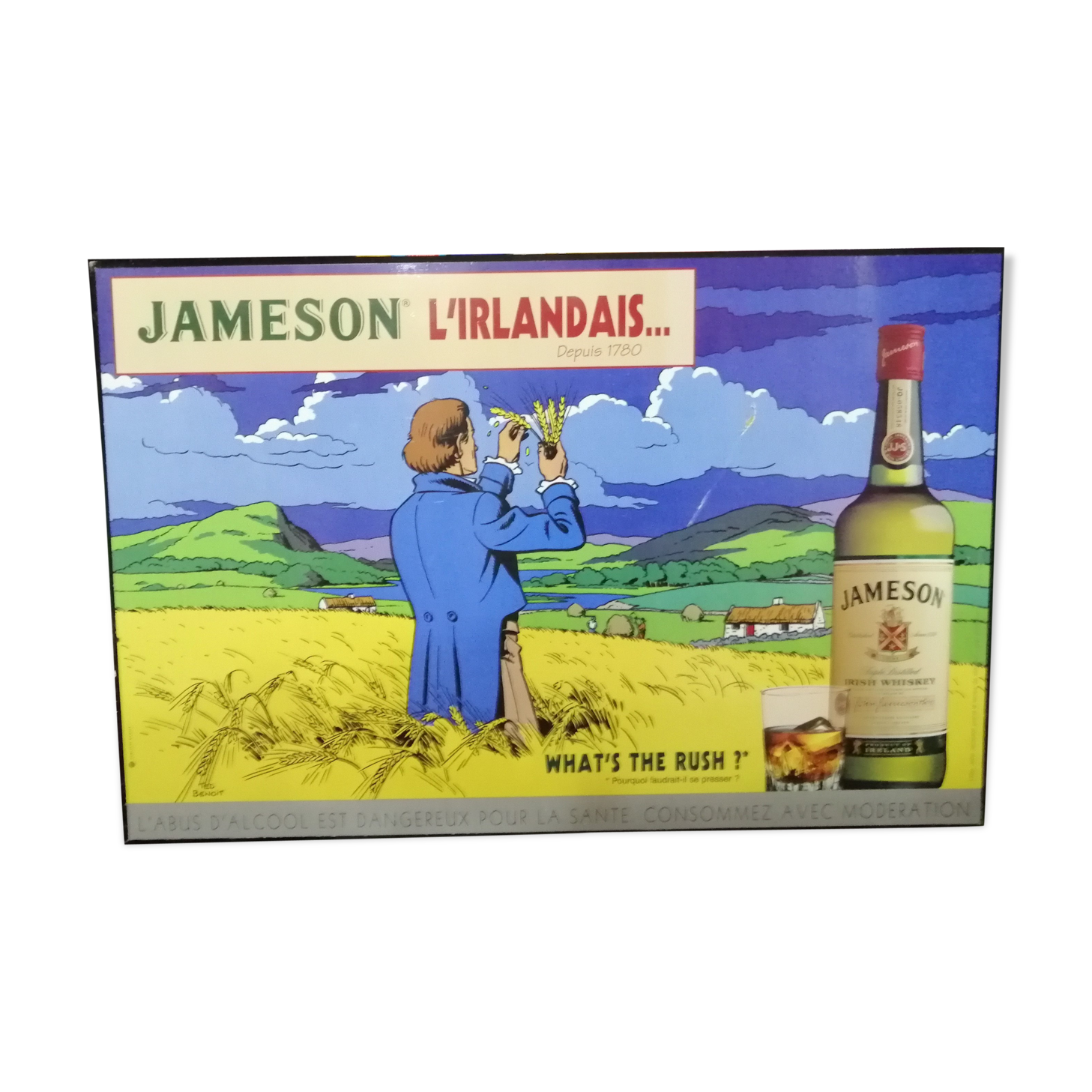 Vintage Jameson Ted Benoit wooden advertising plate