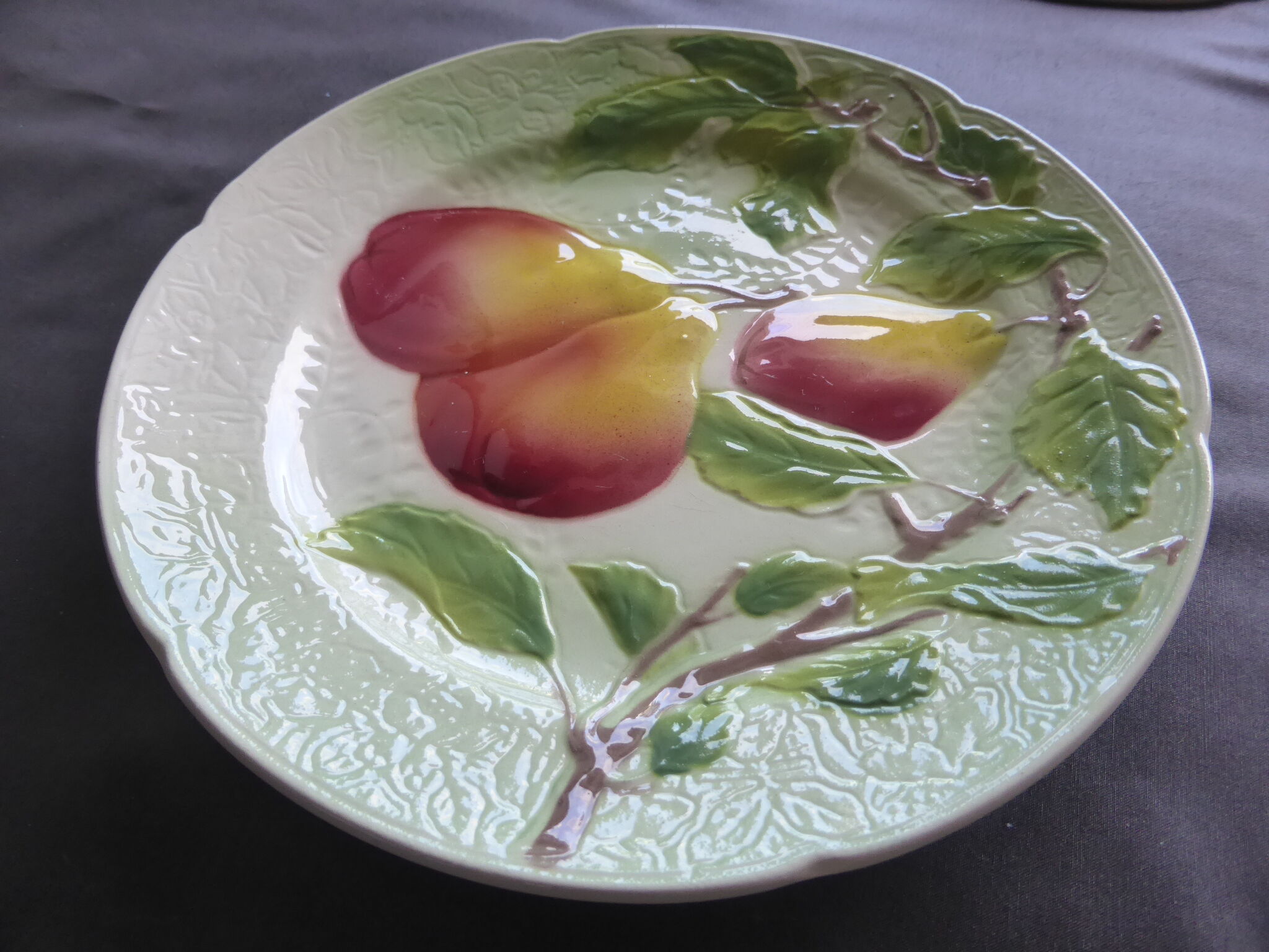 5 old dessert plates decorated with saint clement's dabbling fruit