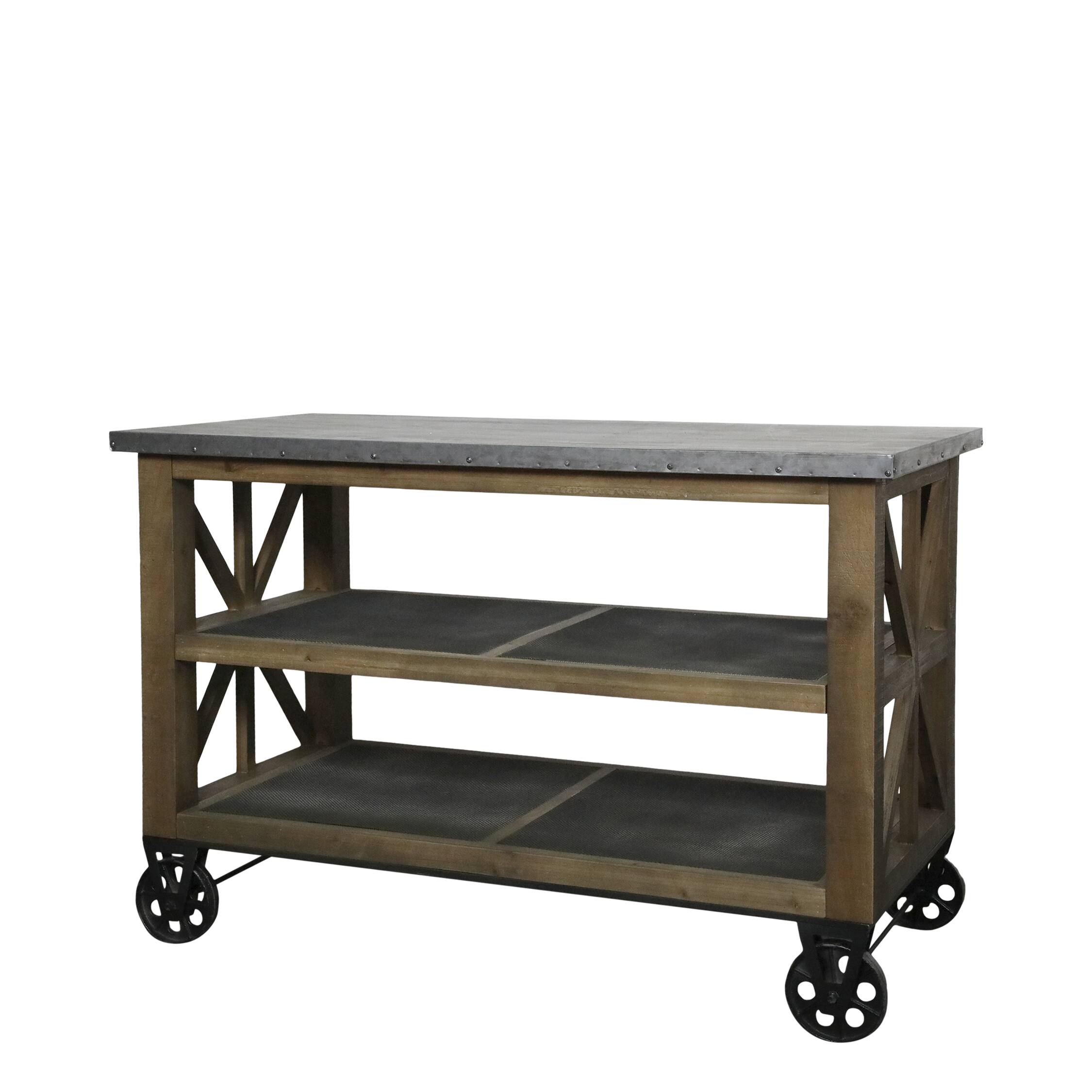 Îlot de cuisine en bois – Plateau zinc finition brute