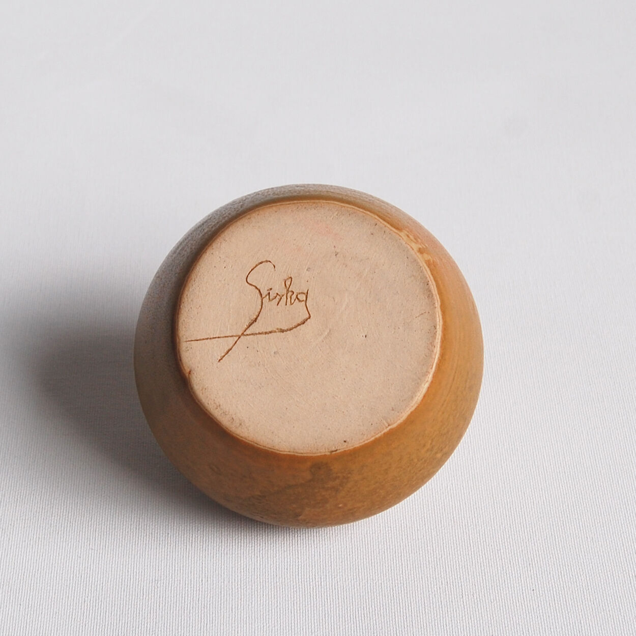 Vintage camel-coloured soliflore vase signed