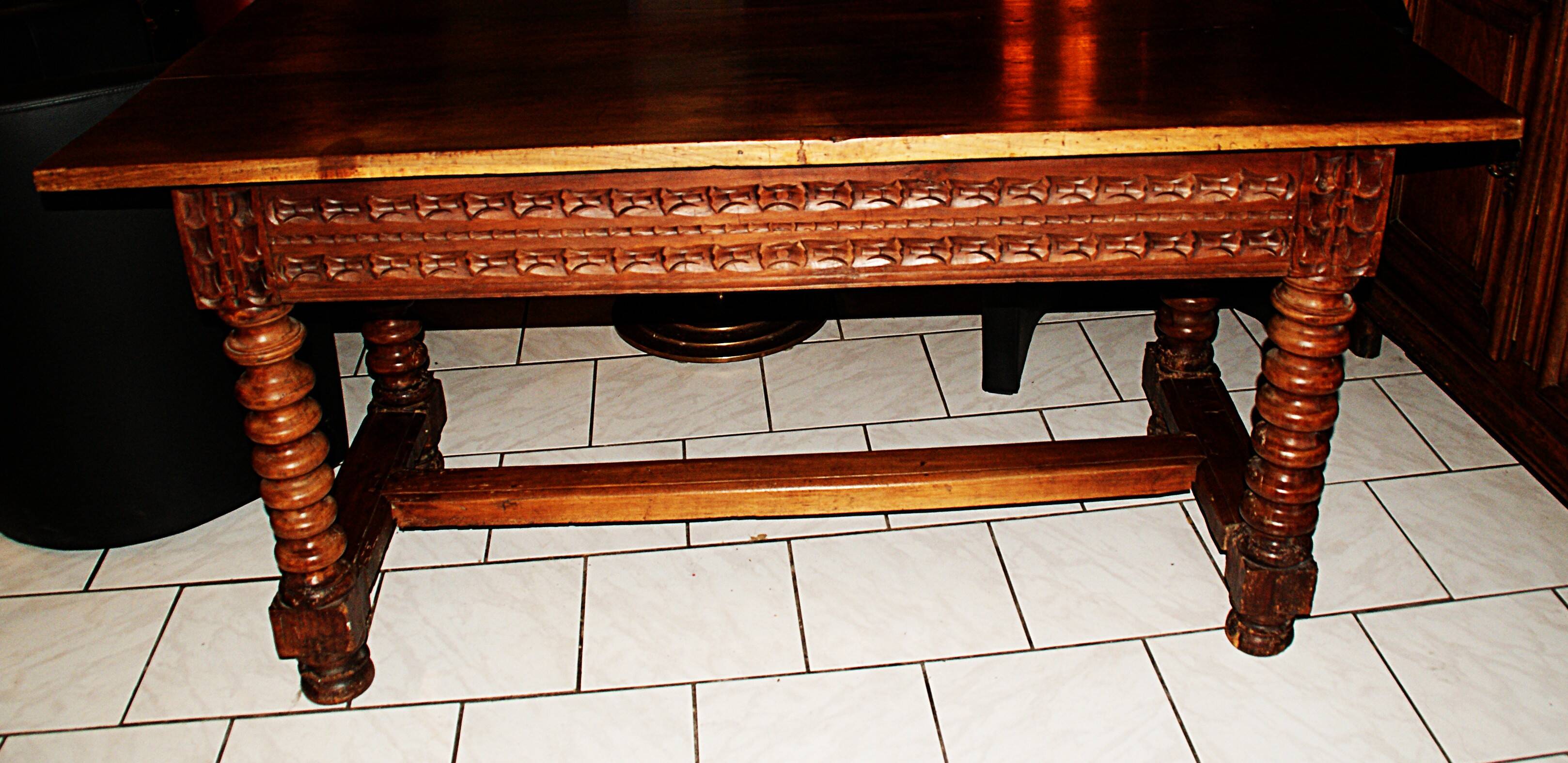 SAVOYARD CHALET TABLE, carved, with two drawers, late 18th century