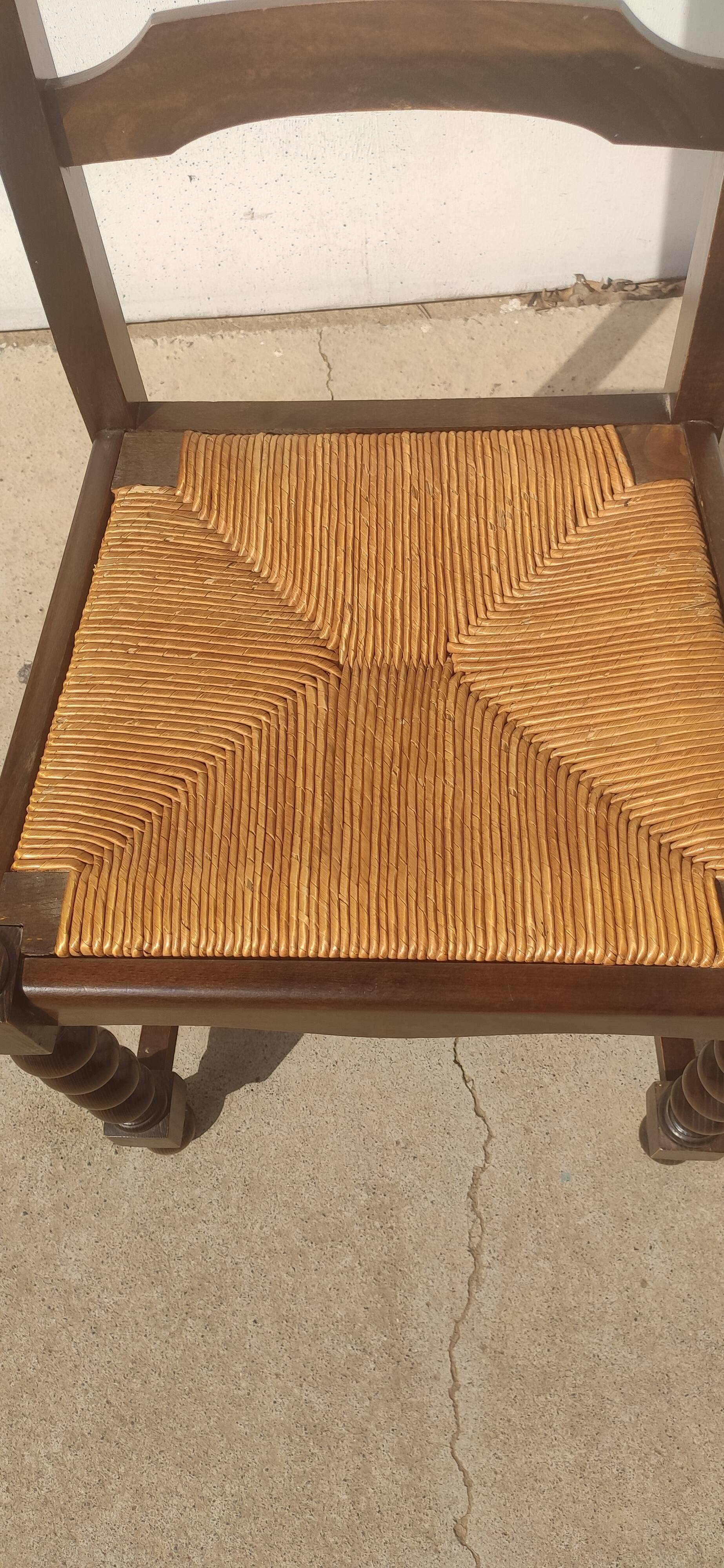 6 wooden and straw chairs, Louis XIII style