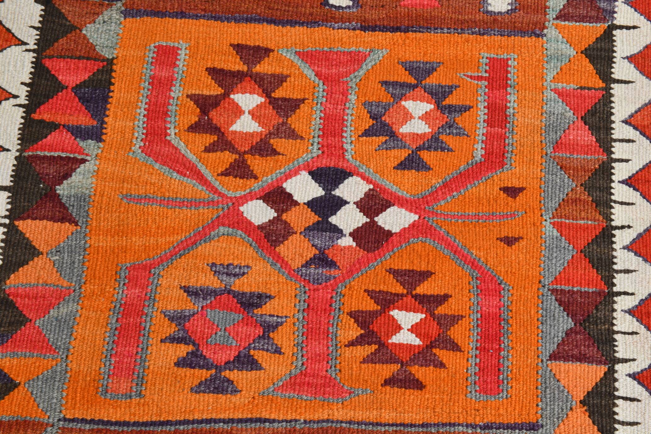 Red Orange Tribal Vintage Runner Rug, 101x297Cm