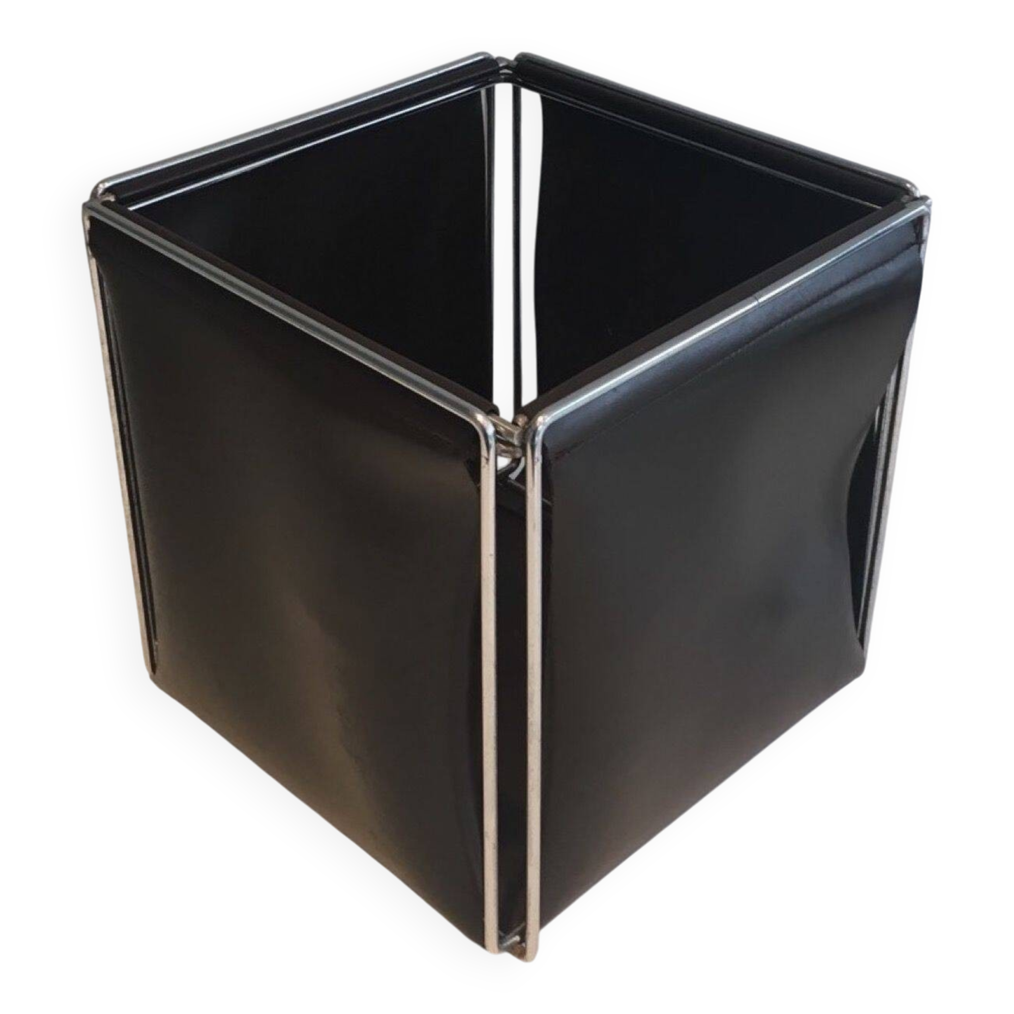 Chrome and faux leather wastepaper basket