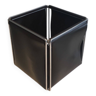 Chrome and faux leather wastepaper basket