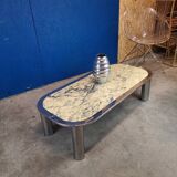 Italian design coffee table from the 70s, marble and chrome