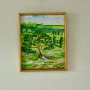 Huile sur panneau vintage originale – « Arbre sur paysage » Jan