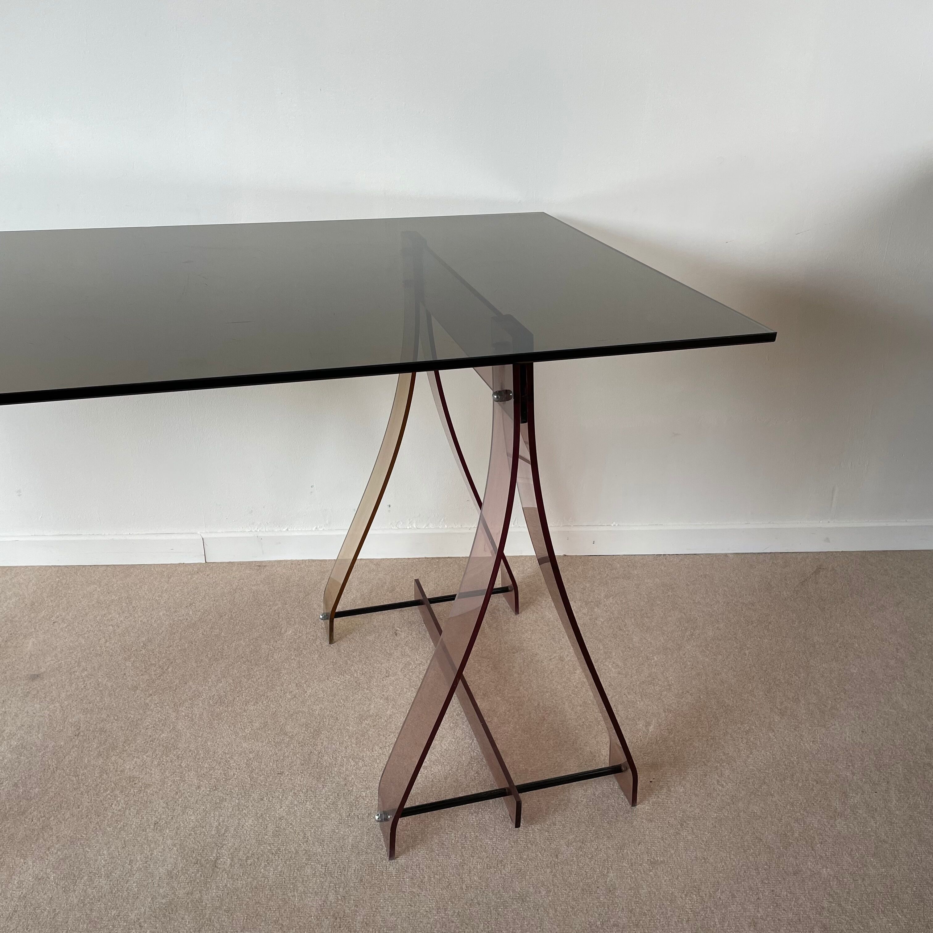 Office glass tray on trestles altuglass 1970s