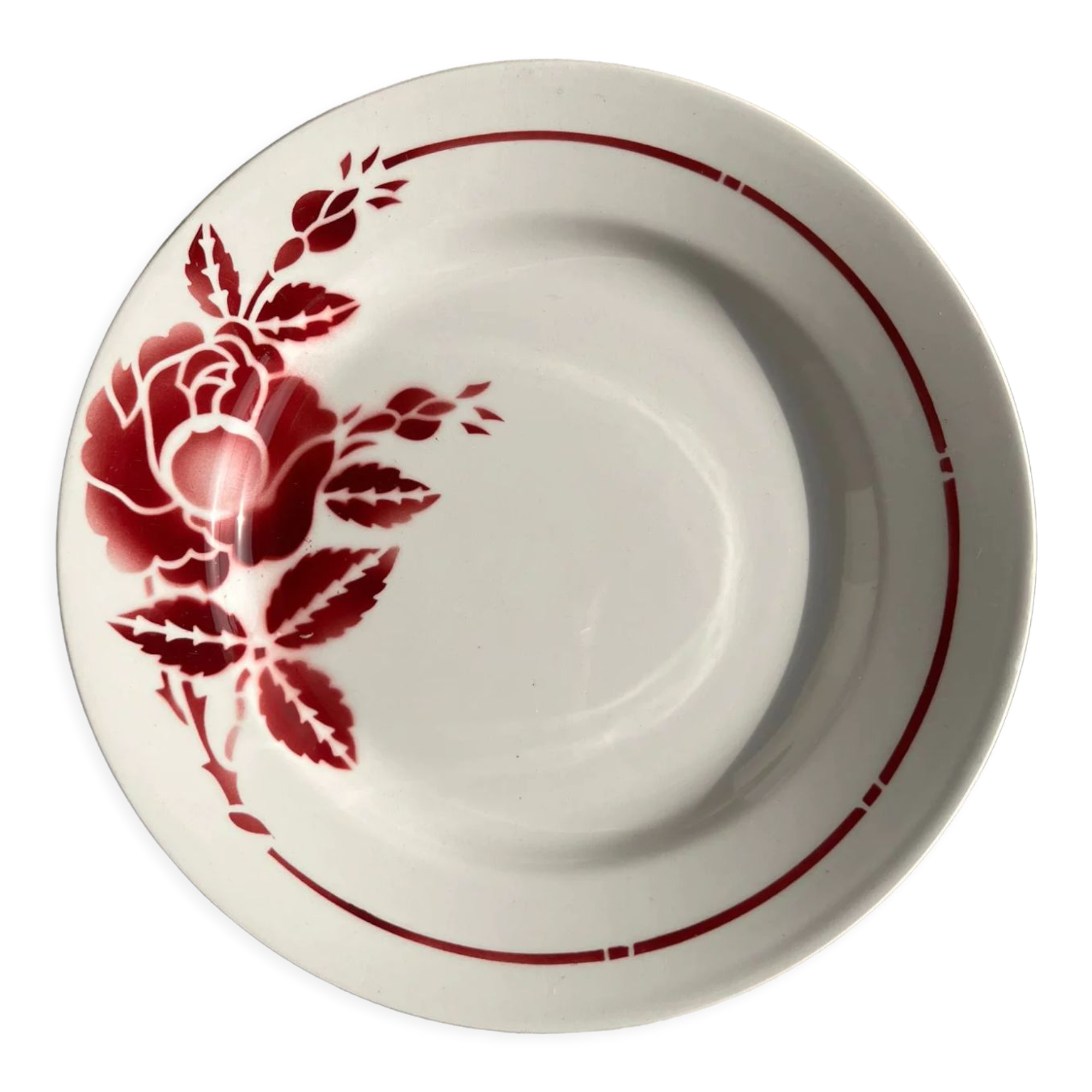 Set of 4 plates Sylvain Moulins des Loups burgundy rose decoration