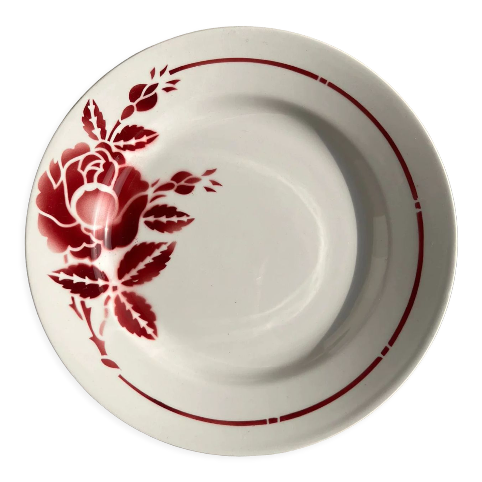 Set of 4 plates Sylvain Moulins des Loups burgundy rose decoration