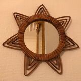 Ancien miroir rotin triples boucles vintage