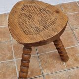 Rustic solid wood tripod stool with turned legs, 45 cm high