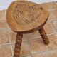 Rustic solid wood tripod stool with turned legs, 45 cm high