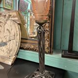 Art Deco lamp in wrought metal and pink glass