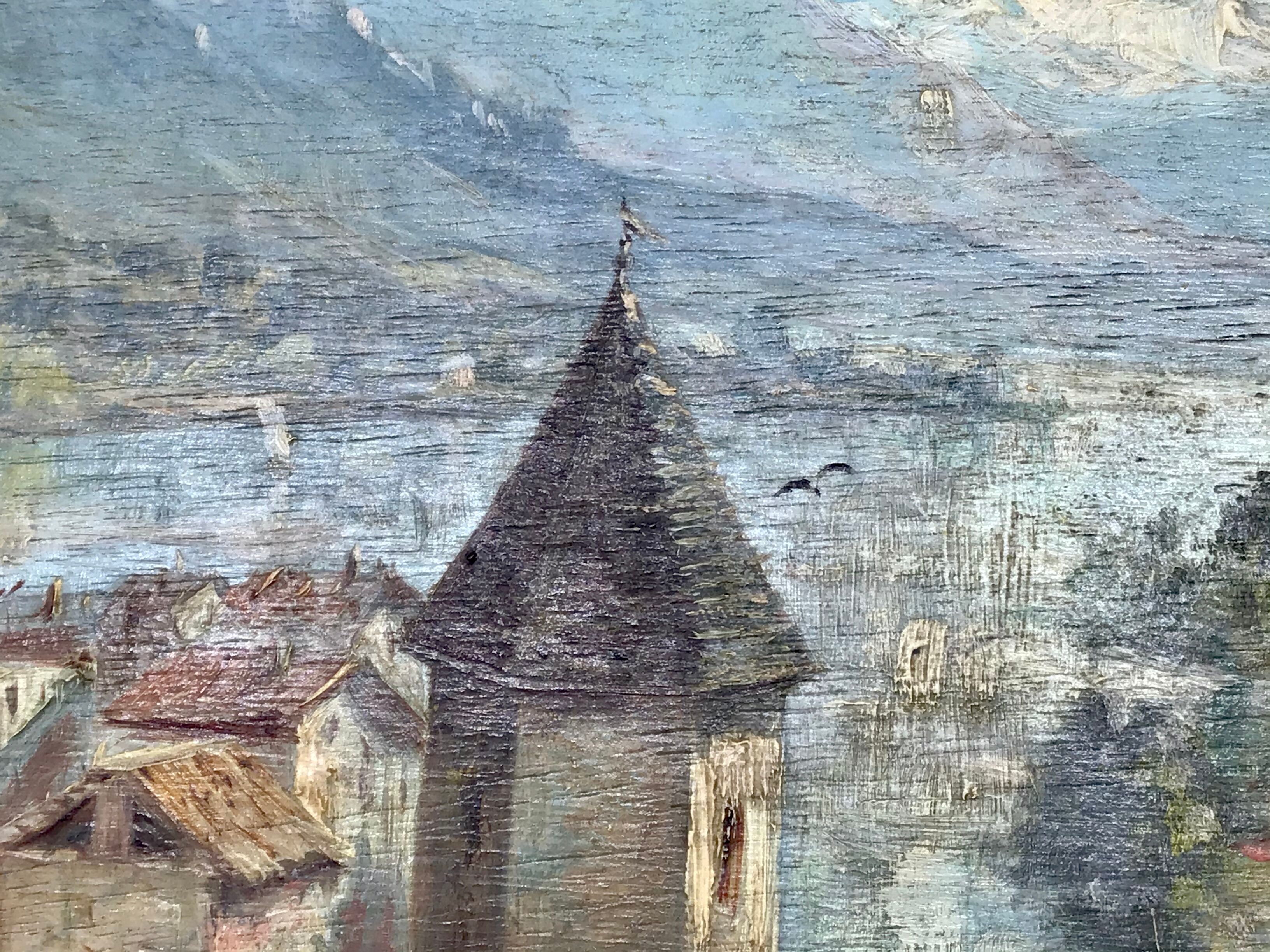 Ancient painting , Swiss landscape, signed and dated 1894